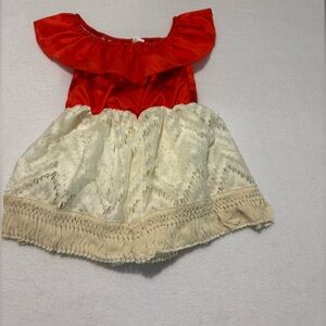 Red and Cream Lace Baby  Moana Dress